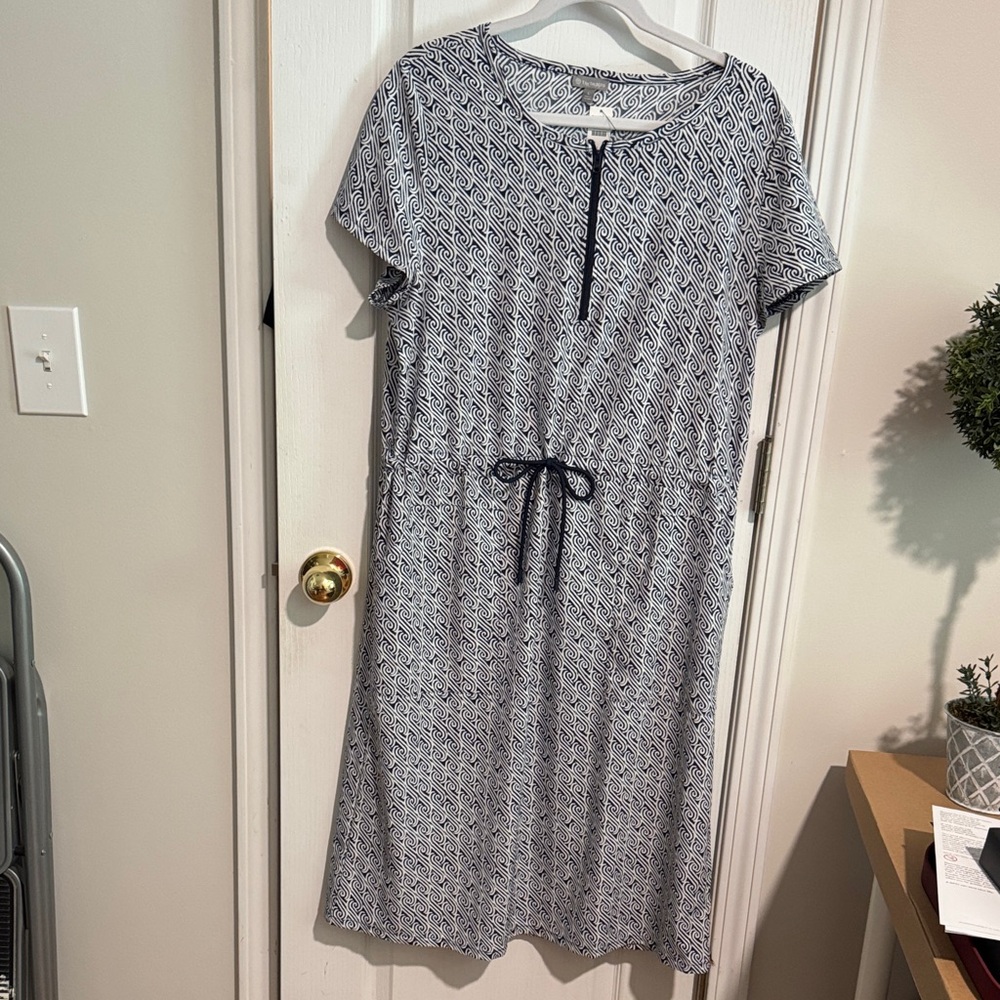 Talbots Navy and White Geometric Midi Dress
